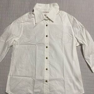 Women’s button down 3/4 sleeve with monogram on chest - size M